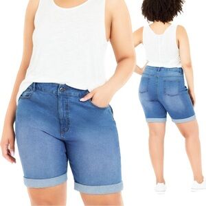 EVANS 24W High Rise Bermuda Turn Up Cuff Denim Shorts BB07.10